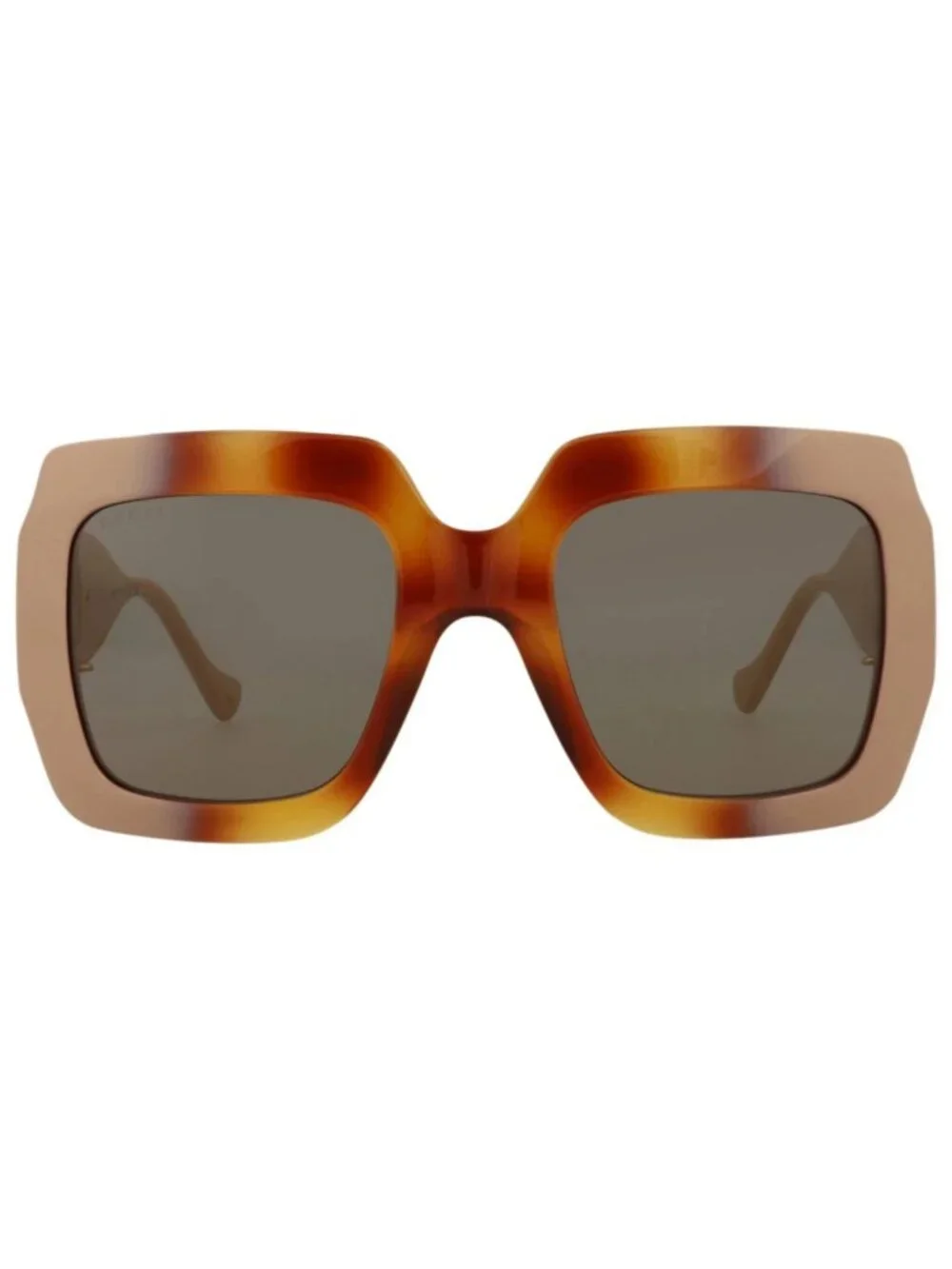 New Gucci Women's Sunglasses Square Rectangle Injection Frame Havana Ivory Brown